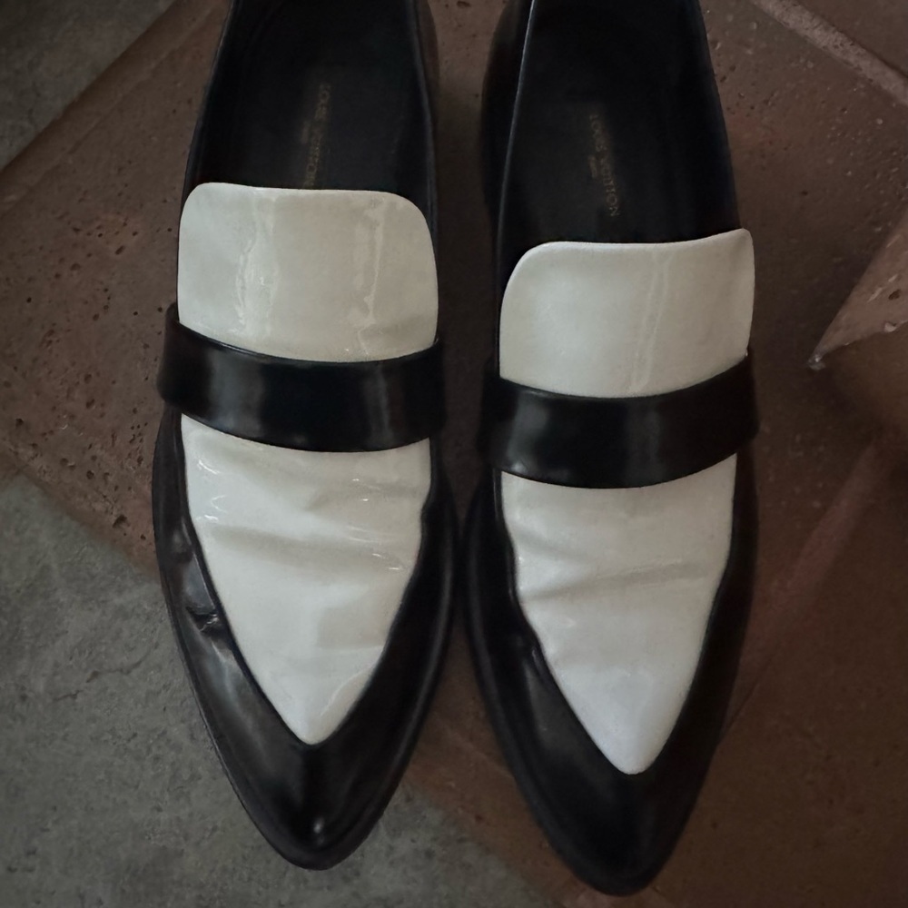 Louis Vuitton 2015 Women’s Loafers Black White Gold Heel Detail Size 7.5 Luxury - Picture 3 of 15